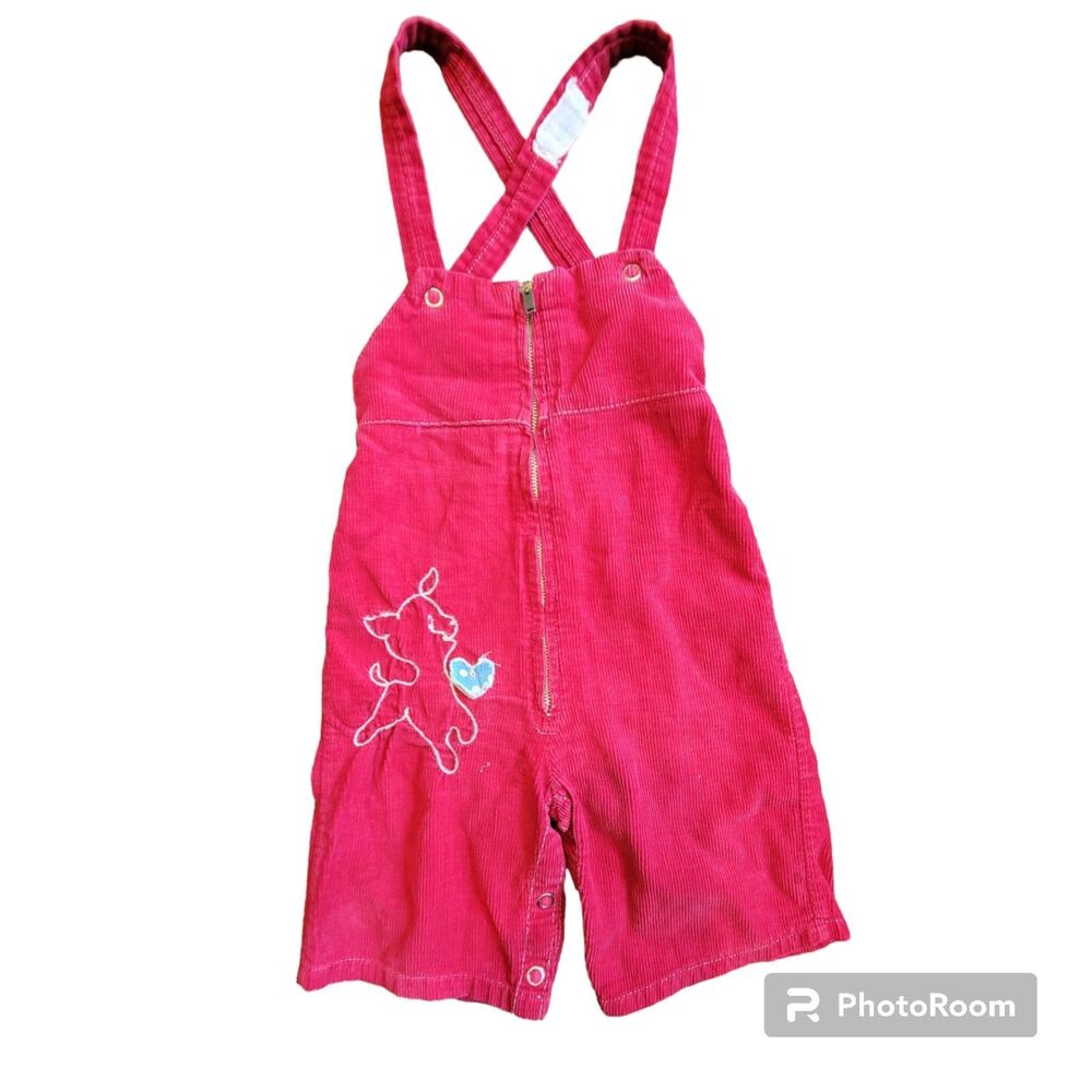 Vintage honeysuckle red corduroy overalls